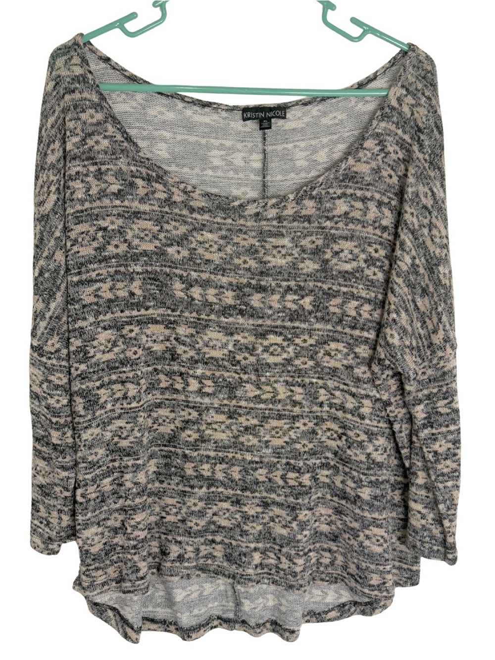 Kristin Nicole Women's Patterned Long Sleeve Knit Top Size XL